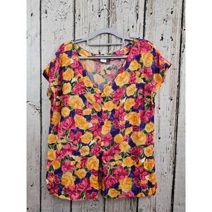 VINTAGE Y2K The Limited Floral Rayon V-Neck Button Short Sleeve Blouse Shirt EUC